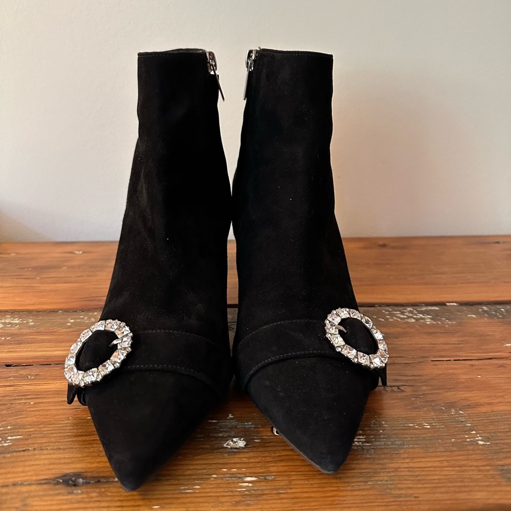 JIMMY CHOO Suede Booties with Crystal toes